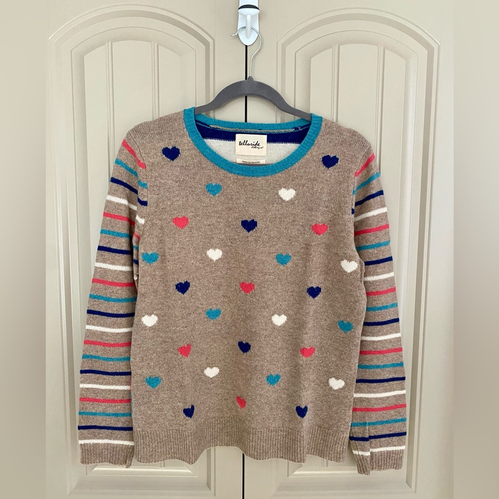 Telluride Clothing Co. Multicolour Polka Dot Heart + Striped Merino Wool Sweater